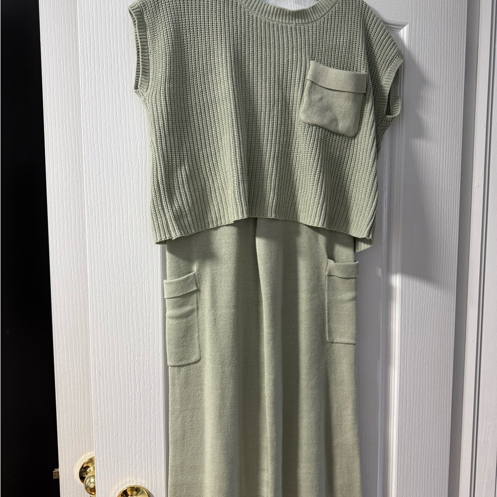Sage Green Knit Dress with Pockets